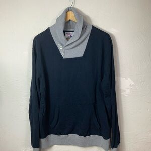 Reliance Men’s Pullover XL Navy Gray Button Collar Kangaroo Pocket Casual